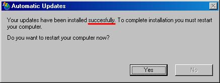 Windows Update dialog with typo